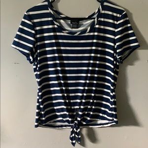 Striped navy blue tied shirt
